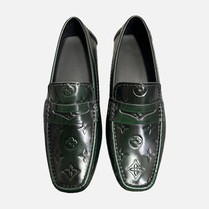 Mocassins en cuir véritable pour homme, vert foncé, talon plat, embossés, à enfiler, chaussures décontractées pour affaires - Product Image 2