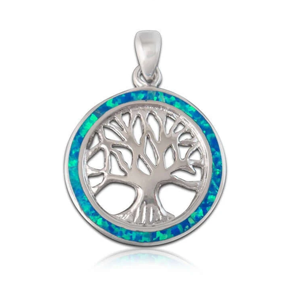 Juego de Pendientes y Colgante de Plata de Ley 925 con Ópalo <span class=keywords><strong>del</strong></span> Mar Caribe, Ópalo Sintético, Árbol de la Vida - Product Image 1