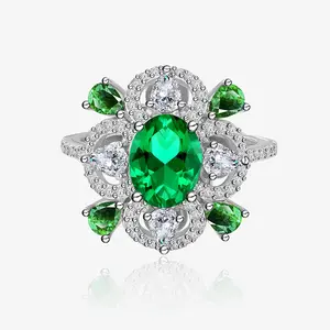 2023 S925 sterling silver high carbon diamond simulation emerald ring 7 * 9 mm euramerican style senior jewelry ring
