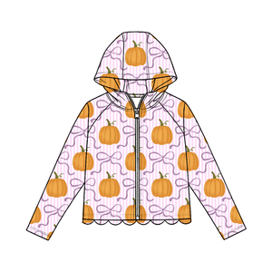 Sudadera con capucha y cremallera de calabaza para niñas pequeñas, estilo boutique, nueva moda, ropa infantil al por mayor, ropa de otoño de fábrica para niños - Product Image 3