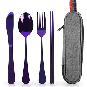 Cubiertos de Viaje con Estuche, Juego de Cubiertos Portátiles para el Trabajo, Vajilla de Acero Inoxidable Portátil para Acampar - Product Image 3