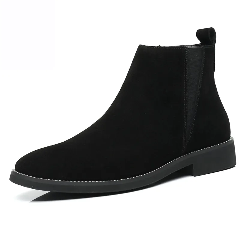 chelsea black genuine leather suede ankle casual boots men