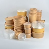 SenAng05 Bols et coupes à soupe/salade en papier kraft écologiques jetables au design personnalisé avec couvercles en PP/papier pour le camping