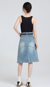 2026 Hong Kong Vintage Retro Modest Waist A-Line Bag Hip <strong>Skirt</strong> Ladies Small <strong>Man</strong> Crotch Cover Washed Denim <strong>for</strong> Spring Summer - Product Image 5