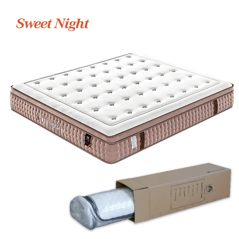 OEM Sweetnight roll up poche oreiller haut hôtel de luxe roi reine taille lit latex mémoire mousse matelas à ressorts dans une boîte