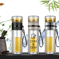 JM ROHS Conception OEM personnalisée Tasse à thé en verre à double paroi Infuseur en acier inoxydable Bouteille d'eau en verre borosilicate avec boîte