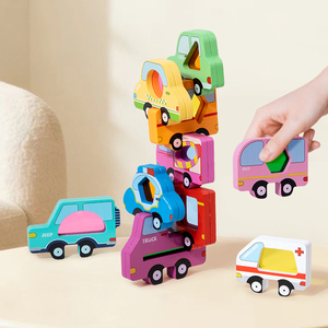 Jouet d'empilage Montessori <span class=keywords><strong>en</strong></span> <span class=keywords><strong>bois</strong></span>, animaux, voitures, blocs, formes géométriques translucides, couleurs assorties, apprentissage précoce pour enfant - Product Image 5