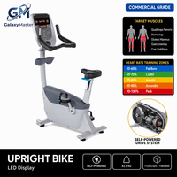 Vélo d'exercice vertical commercial avec générateur auto-alimenté, écran LED, moniteur de fréquence cardiaque, cycle de fitness cardio, salle de sport