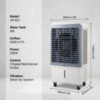 Refroidisseur d'air évaporatif industriel JH-43J 6500m³/h, réservoir d'eau de 60L, refroidisseur d'air portable avec roues