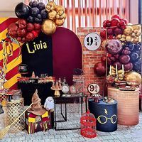 Kit Dekorasi Balon Tema Sekolah Penyihir dengan Balon Lateks Hitam Kuning Emas dan Balon Foil Bintang Snitch
