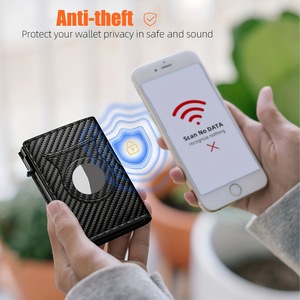 Portefeuille magnétique AirTag best-seller avec finition fibre de carbone, <span class=keywords><strong>porte</strong></span>-cartes fin à trois volets avec protection RFID et pince à billets - Product Image 6