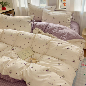 Fresh Elegant Floral <b>Tie</b> Up Plaid Duvet Cover Set 150x200cm Polyester Cotton Blend Garden Series <b>Bedding</b> - Product Image 5