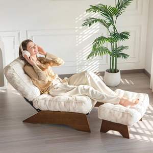 Fauteuil ottoman inclinable moderne et confortable avec repose-pieds réglable, rembourré, pour salon d'hôtel ou salle de lecture - Product Image 3