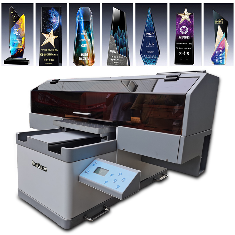 Flatbed UV Printer HC-A3 - Desktop A3 UV flatbed printer for phone cases, acrylic, metal: 2880dpi, white ink. Compact & affordable for startups. CE certified, Hancolor leading supplier.