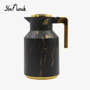 2023热销玻璃保温瓶咖啡壶壶定制金色白色大理石水转印设计