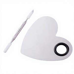 Wholesale Stainless Steel Heart-Shaped Stainless Steel <strong>Makeup</strong> Palette - Cosmetic Mixing Tray with Ring &amp; Spatula - Product Image 4