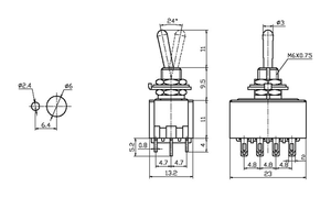 6A 125V 6MM 4PDT en 2 Posición interruptor de palanca MTS 402 12Pin - Product Image 5