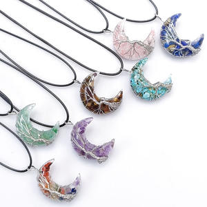 Cristal naturel pierre lune forme Chakala arbre de vie fil enroulé pendentif améthyste oeil de tigre pierres précieuses collier <span class=keywords><strong>bijoux</strong></span> bricolage - Product Image 1