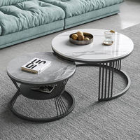 Table basse de luxe nordique moderne avec plateau en marbre, structure en métal blanc doré, table centrale gigogne en pierre pour salon, mobilier de maison