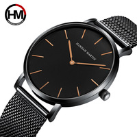 Montre à quartz de luxe personnalisée avec mouvement japonais, ultra-mince, bracelet en maille milanaise en acier inoxydable, étanche, vente en gros