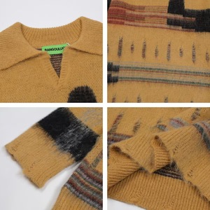 En oferta, prendas de punto, suéter de moda con cuello vuelto estándar para hombre, jerséis cómodos a rayas de bloque de Color para hombre - Product Image 6