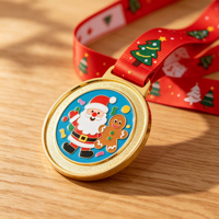 Médaille de Noël personnalisée en alliage de zinc plaqué or avec impression UV, de haute qualité, moulée sous pression et sablée