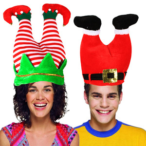 Chapeau de Noël Youki, rayé, pour fête, mignon, drôle, épais, chaud, lutin, clown, rouge, pantalon, jambe - Product Image 1