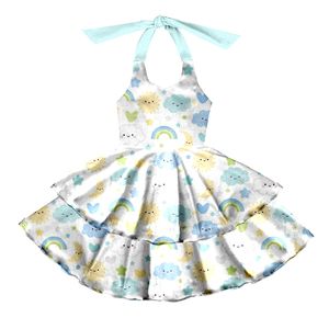 Vestido Halter de Seda con Estampado para Niñas, Doble Capa con Volantes, Vestido de Verano para Fiestas Infantiles - Product Image 3