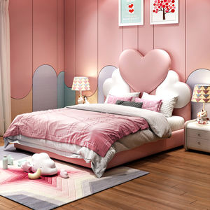 Letto da principessa a forma di <span class=keywords><strong>cuore</strong></span> rosa per bambini all'ingrosso letto per bambini di alta qualità moderno nuovo Designer letto imbottito per ragazze - Product Image 4