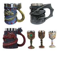 Tasses en résine en gros D01 Tasse de fantaisie de dragon médiéval Viking Gobelet de démon de l'enfer Collection pour la décoration de bar