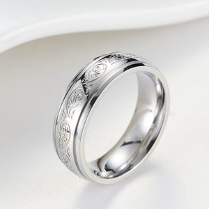 Men's Titanium Steel <b>Ring</b> Gold Color Plant Pattern Wedding Band Fashion Jewelry - Product Image 4