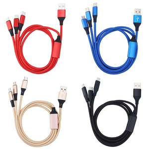 Prix bon marché chinois fabrication argent noir rouge bleu Nylon tressé 1.2M câble de charge usb 3 en 1 logo personnalisé pour la promotion - Product Image 4