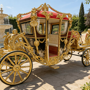 Fábrica de Carretas para Caballos al por Mayor - Venta de Carruajes Reales Eléctricos de Acero de 4 Ruedas con Escultura de Carruaje Real - Product Image 1