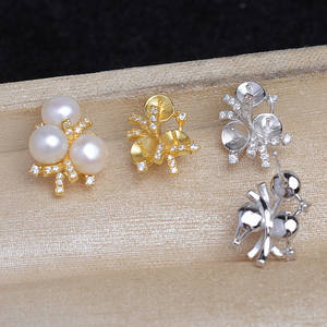 Accesorios para Joyería de Perlas, Bandeja para Aretes de Plata S925 con Trébol de la Suerte, Semi-Acabada, Bandeja Inferior 4-5, JG5941, Tamaños de Perlas de 3mm y 6mm - Product Image 1