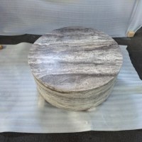 Table basse ronde en travertin argenté, forme cylindrique, table centrale en pierre naturelle, table basse en pierre pour salon