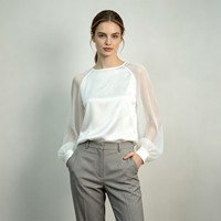 Chemise en soie pour femme 16/30 Momme Organza à manches certifiée OEKO-TEX, logo personnalisé, couleur unie, fournisseur en gros