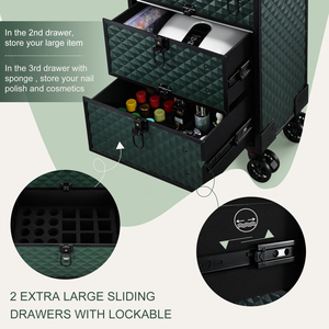 Professional Rolling Makeup Train Case with 2 <b>Storage</b> Drawers Large Capacity Beauty Tool Organizer Travel Nail Polish <b>Suitcase</b> - Product Image 4