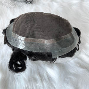 Moins cher indien remy postiches fabrique naturel noir bouclé vague mince peau <span class=keywords><strong>permanente</strong></span> mono + pu remplacement de <span class=keywords><strong>cheveux</strong></span> hommes toupet - Product Image 2