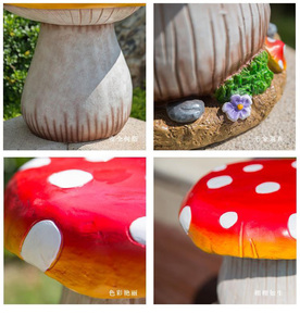 Cartoon Mushroom Resin Statue Stool Table Set Creative <b>Outdoor</b> Courtyard Garden Decoration <b>for</b> Bedroom Handmade Crafts Ornament - Product Image 5