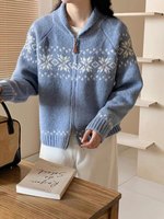 Manteau en cachemire jacquard rétro personnalisé pour femme, cardigan à double fermeture éclair à manches longues