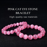 Bracelet en pierre œil de chat rose, bijoux perlés tendance pour femmes et hommes, à porter au quotidien, cadeaux, fournisseur d'accessoires en gros, vente au détail, magasins B2B