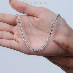 שרשרת צ'וקר טניס יהלומים מעבדה בגזרת באגט 10 קראט, 14 קראט ופלטינה - תכשיט שרשרת נוצץ בחיתוך אמרלד לנשים, מתנה - Product Image 4