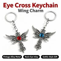 Porte-clés Ailes, Croix et Oeil Turc en Métal Gothique, Breloque pour Sac à Main, Cadeau Créatif pour Femmes et Filles