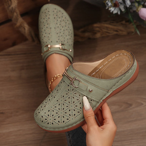 Sandalias QLFashion Gladiator de cuña con plataforma, talla grande, novedad de primavera, huecas, con suela gruesa, hebilla de pedal, estilo Baotou, media sandalia para mujer con amortiguación. - Product Image 2