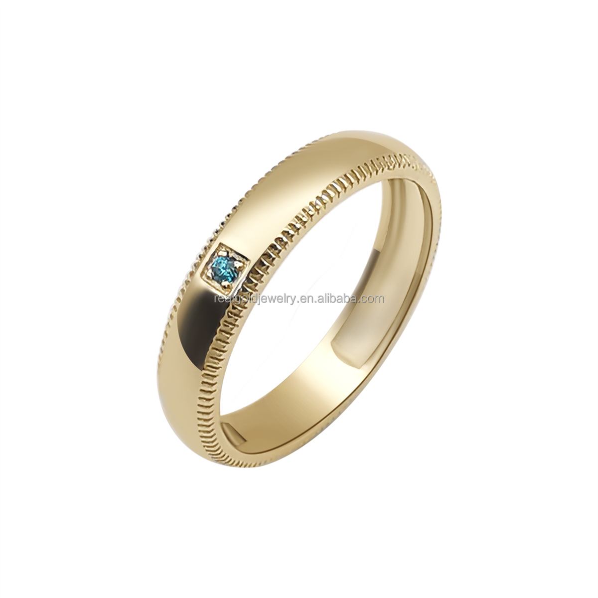 9k 10k 14k 18k Real Gold Blue Stone Ring Wholesale Wedding Jewelry True Solid Gold Band Couple Ring