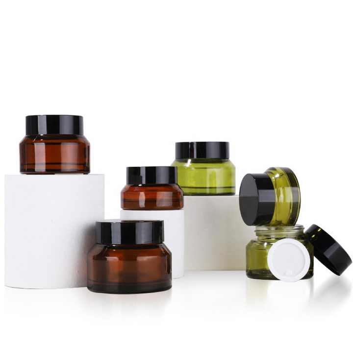 In Stock 15ml 30ml 50ml 100ml Slant Shoulder Clear Glass Face Cream Jars With Gold Cap (GJM07)