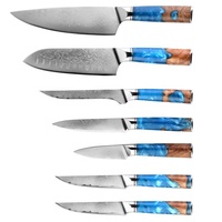 Ensemble de 7 couteaux de chef Santoku, lames en acier Damas, poignées écologiques ambidextres, finition brossée moderne
