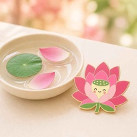Badge en métal personnalisé en émail souple ou dur, motif fleur, lotus, plante Kawaii, pour vêtements, vente en gros, idéal comme cadeau