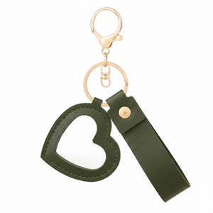 Heart-Shaped PU Leather <b>Compact</b> <b>Mirror</b> Keychain White Double Sided Travel Makeup <b>Mirror</b> with Gold Hardware 3X Magnification - Product Image 2