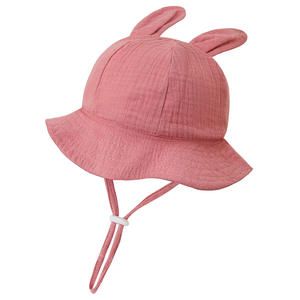 Sombrero de cubo plisado de gasa para bebé recién nacido, sombrero de pescador con estampado bordado 3D, orejas de conejo, <span class=keywords><strong>protector</strong></span> <span class=keywords><strong>solar</strong></span>, verano, informal, 0-12M - Product Image 3